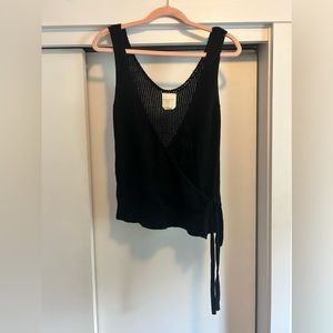 Knit black wrap tank with tie detail
